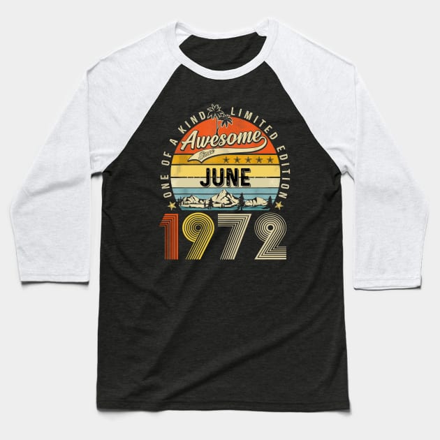 Awesome Since June 1972 Vintage 51st Birthday Baseball T-Shirt by Red and Black Floral